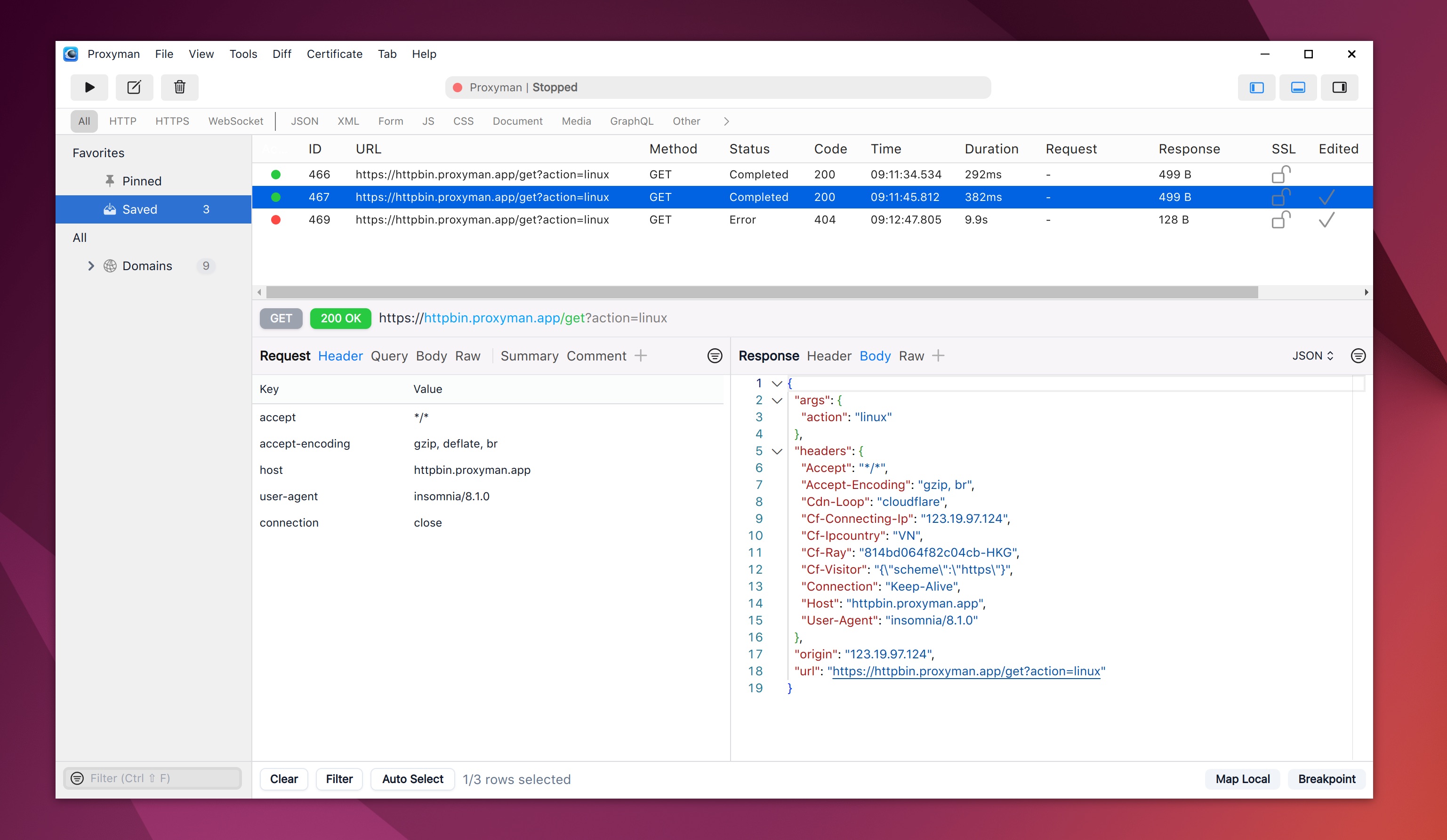 Proxyman for Linux 儀表盤介面
